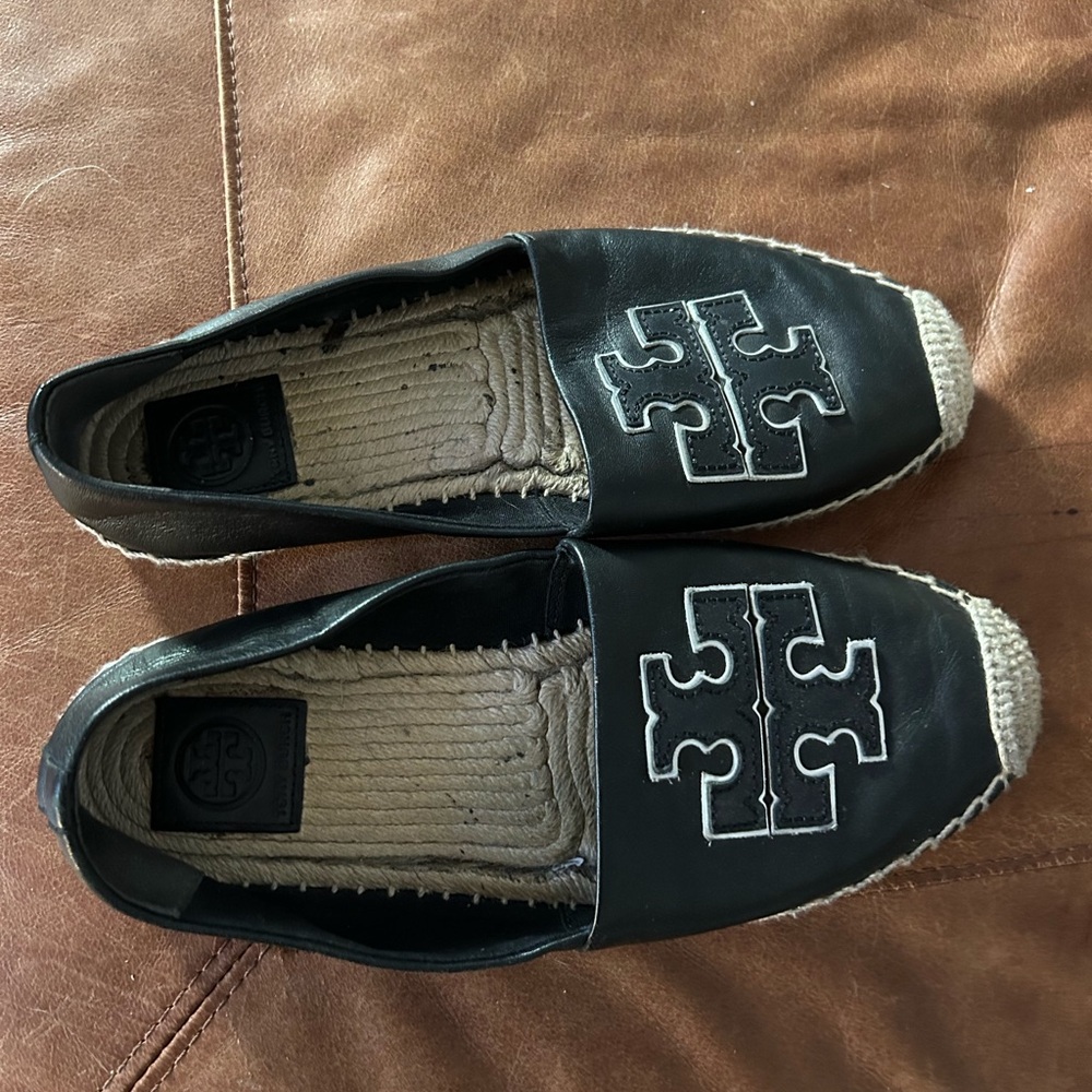 Tory Burch Black Leather Espadrilles